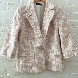 NWT Womens Blazer Light Pink Tan Textured Tweed Lined Jacket Coquette Career M
